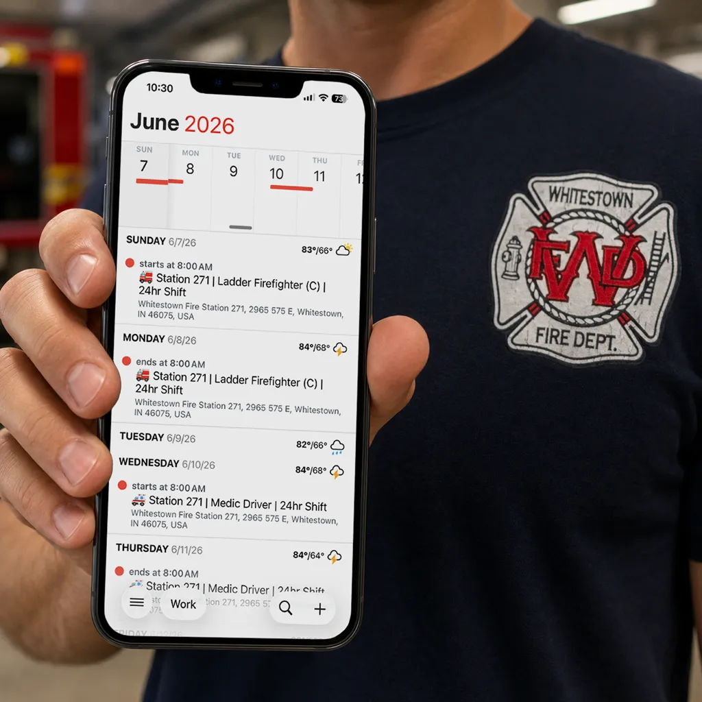 Paramedic holding a phone with synced shift schedule