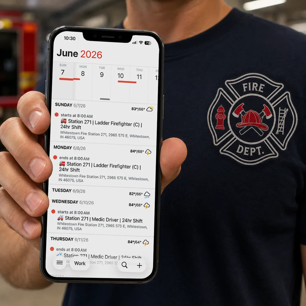 Paramedic holding a phone with synced shift schedule